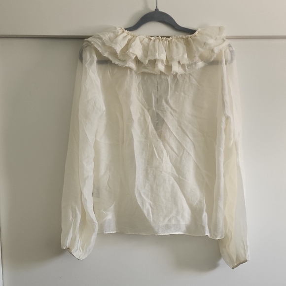 Jason Wu Cream Ruffle Long Sleeve Blouse - Picture 7 of 10